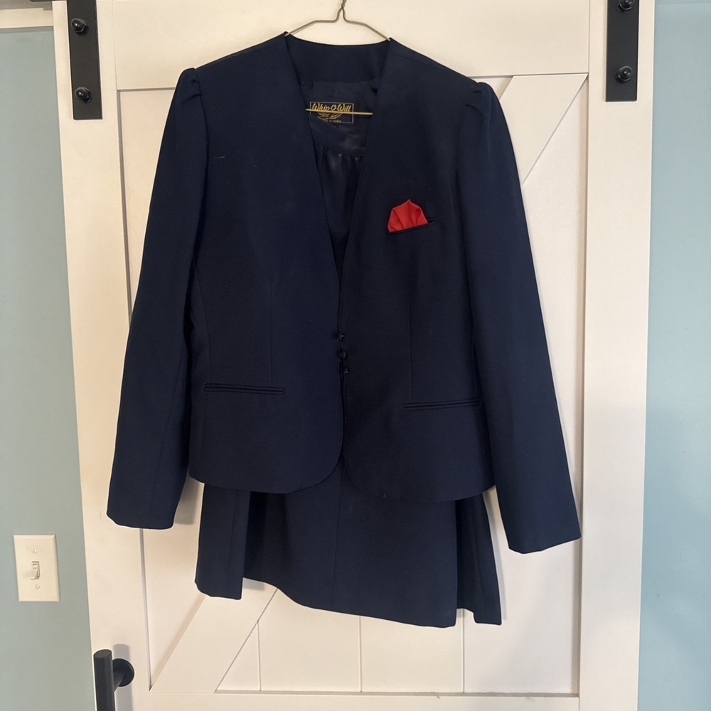 Vintage Skirt Suit 14/15 Navy Blue Jacket & Skirt Set Dove Double Breasted